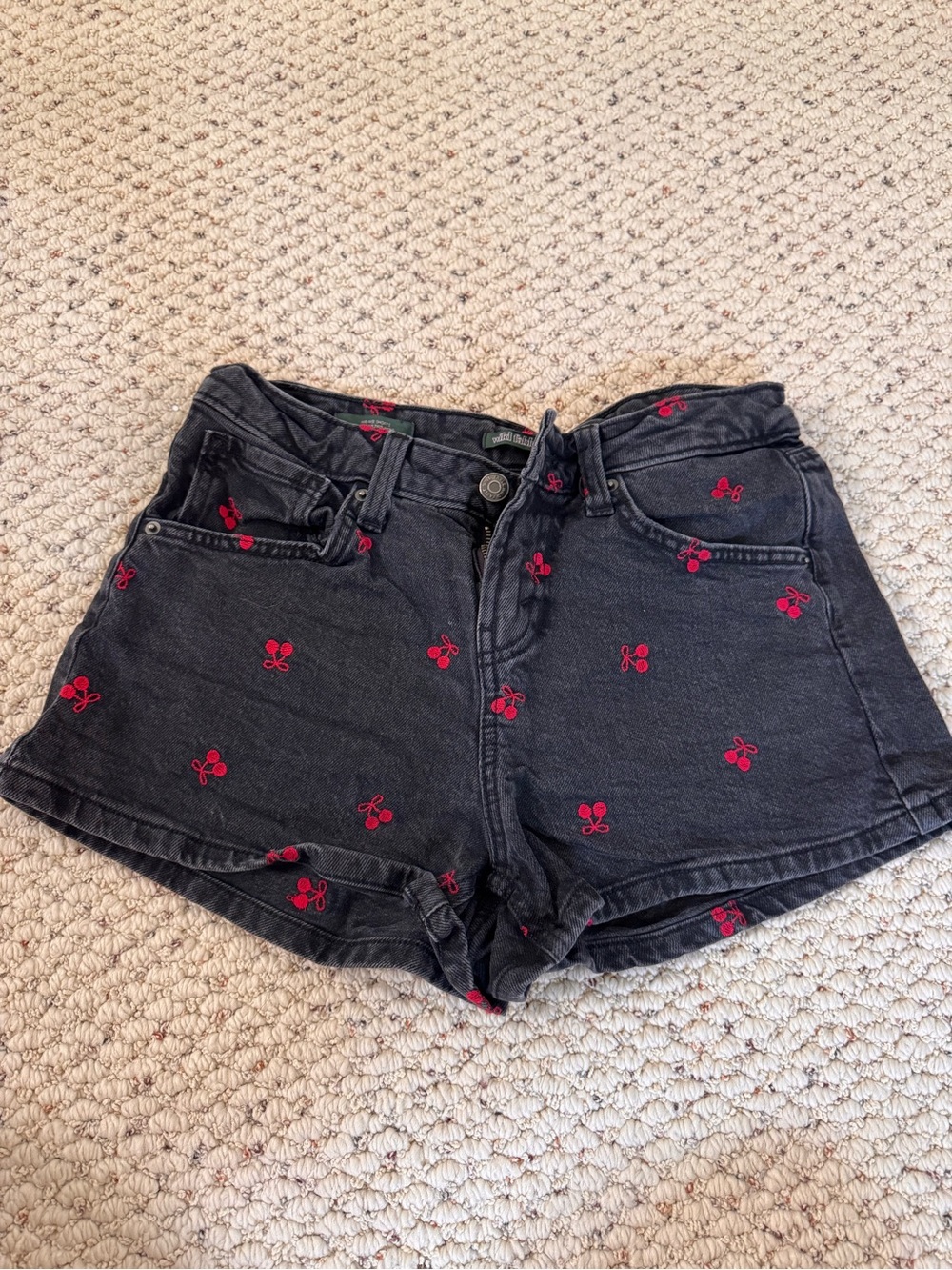 Wild Fable Black Denim Women’s Shorts with Red Cherry Embroidery